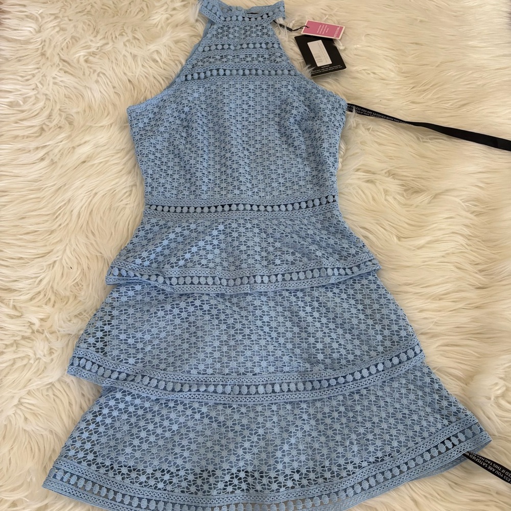NWT Pretty Little Thing Raine Dusty Blue Ruffle Mini Dress - Picture 1 of 10